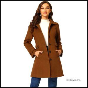 Polyester Pea Coat with Button Front and Belted Cuffs for Winter